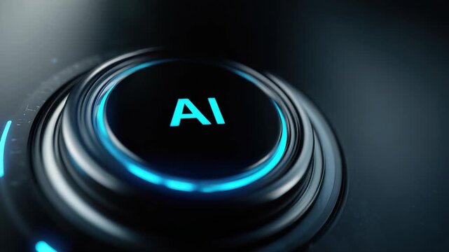AI Button: A close-up view of an illuminated AI button, symbolizing the core of artificial intelligence. It represents the forefront of technology, innovation, and digital advancement.