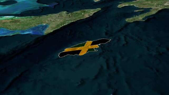JAMAICA Map with JAMAICA Flag Inside, Realistic Country Shape Animation