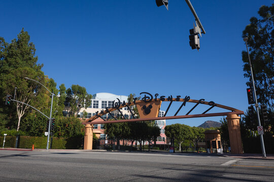 The entrance to the headquarters of The Walt Disney Company. Burbank, California &ndash; August 2020