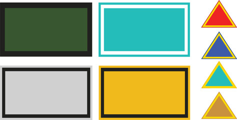 Colorful geometric shapes collection with rectangles and triangles isolated on white background flat vector illustration set