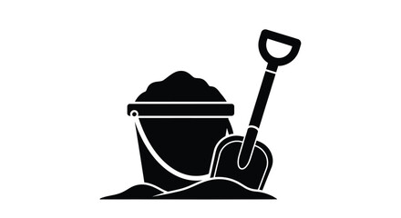 Black silhouette of a bucket shovel and sandcastle creation silhouette © Lhvect02