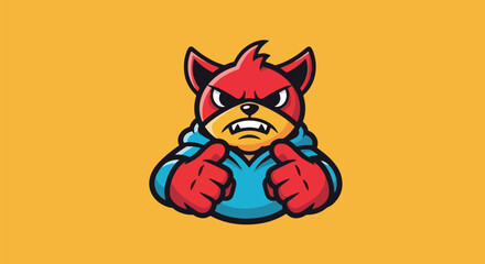 Obraz premium Angry cartoon character giving thumbs down red fox mascot.