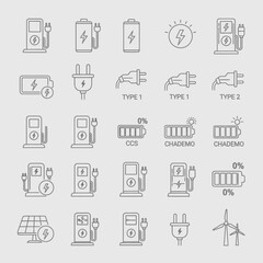 Electric Vehicle Charging Station Icons.