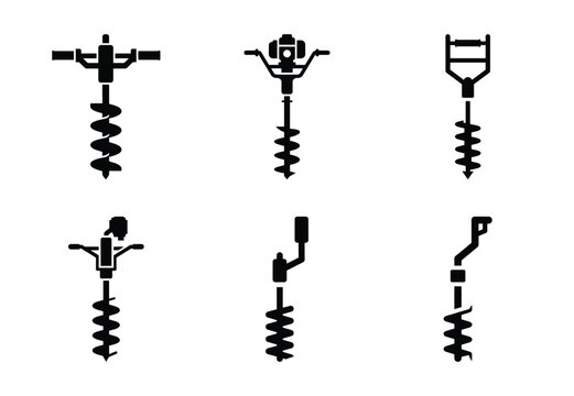 A set of  constriction tools and earth auger icons