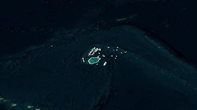 FIJI Map with FIJI Flag Inside, Realistic Country Shape Animation