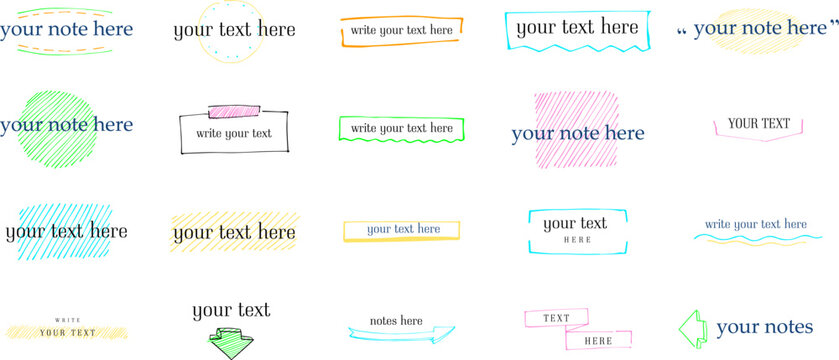 Handwriting text with notes vector. Sketch with Pen scribble. Colorful calligraphy document. Marker and pen sign color.