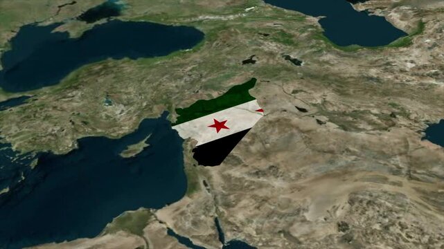 SYRIA Map with SYRIA Flag Inside, Realistic Country Shape Animation