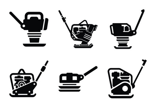 A set of  constriction tools and plate compactor icons