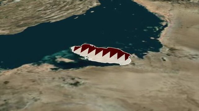 QATAR Map with QATAR Flag Inside, Realistic Country Shape Animation