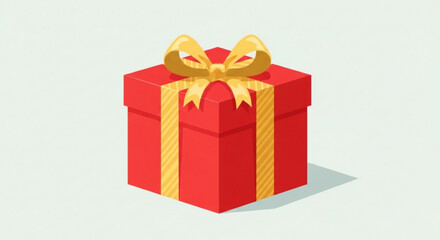 Obraz premium Vibrant red gift box with golden ribbon and bow on top isolated on light background symbolizing celebration and surprise