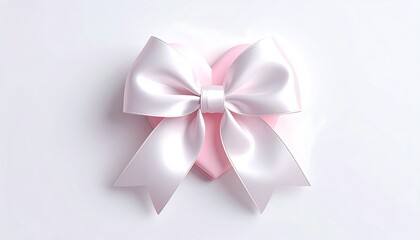 A close-up shot of a pink satin bow tied on top of a pink heart-shaped object against a bright white background