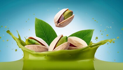 splash of pistachio cream with nuts and leaves