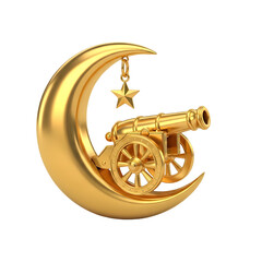 Golden Ramadan Crescent Moon with Cannon and Star