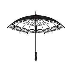 Elegant black parasol silhouette with intricate lace detailing and curved handle