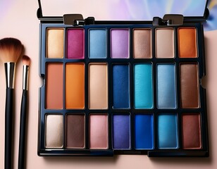 professional multi eyeshadow palette and brushes vibrant eye shadows for a stunning makeup look close up shot of bright eye shadows