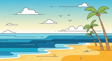 Obraz premium Tropical coast landscape with beautiful sea shore beach on a nice sunny day