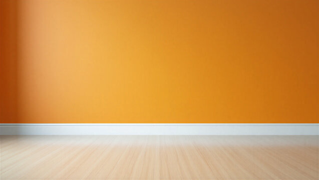 Vibrant Orange Wall and Light Wooden Floor in an Empty Modern Room Interior