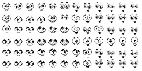 Collection of cartoon eyes and mouths arranged in a grid pattern © Provhash