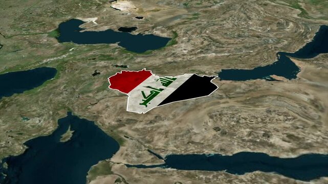 IRAQ Map with IRAQ Flag Inside, Realistic Country Shape Animation