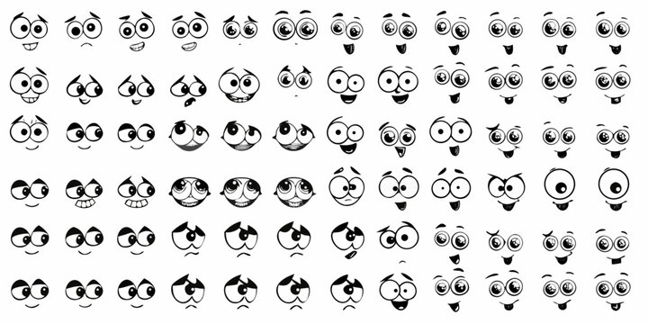 Collection of cartoon eyes and mouths arranged in a grid pattern