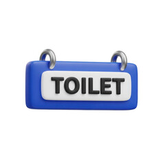 3d rendered blue toilet sign with white text and metallic hooks