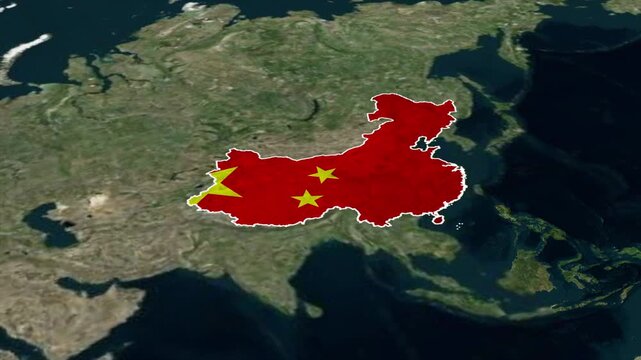 CHINA Map with CHINA Flag Inside, Realistic Country Shape Animation