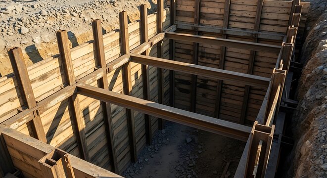 Reinforced Trench Shoring System for Construction Foundation Engineering