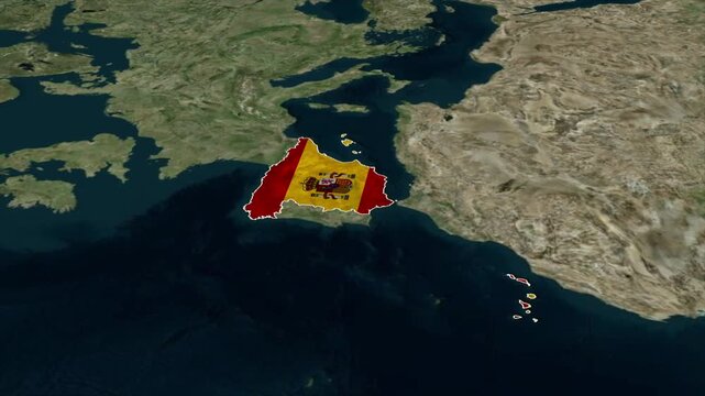 SPAIN Map with SPAIN Flag Inside, Realistic Country Shape Animation