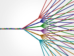 Expansion Concept and splintering off expanding and spreading as a business success or life metaphor for growth and multiplication as ropes multiplying their reach as a network growth.