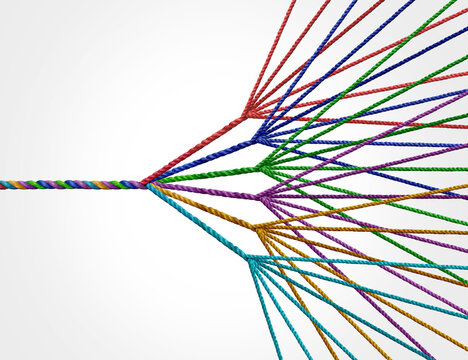 Expansion Concept and splintering off expanding and spreading as a business success or life metaphor for growth and multiplication as ropes multiplying their reach as a network growth.