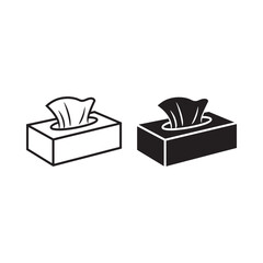Two black and white illustrations of rectangular tissue boxes with pulled tissues