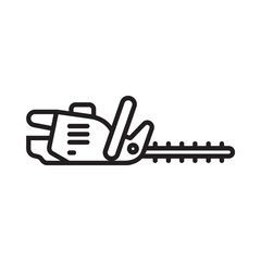 Black and white line art illustration of a cordless electric hedge trimmer