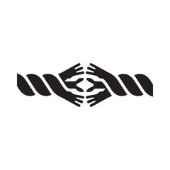Abstract black and white graphic depicting hands and geometric shapes