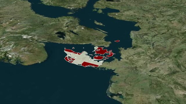 DENMARK Map with DENMARK Flag Inside, Realistic Country Shape Animation