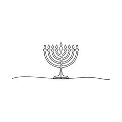 Simple line drawing of a traditional nine branched menorah on white