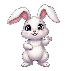 Obraz premium A cute white cartoon rabbit standing on its hind legs with a friendly expression isolated on transparent background