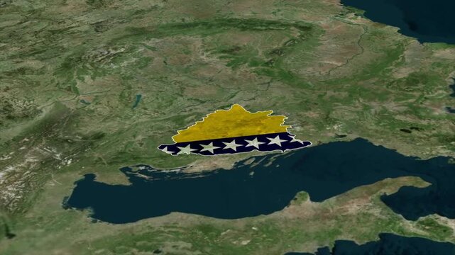 Bosnia and Herzegovina Map with Bosnia and Herzegovina Flag Inside, Realistic Country Shape Animation