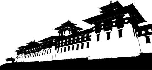 Obraz premium Bhutanese fortress silhouette standing against clear horizon