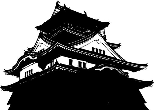 Japanese castle silhouette showing complex tiered roof structures