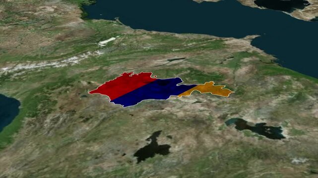 ARMENIA Map with ARMENIA Flag Inside, Realistic Country Shape Animation