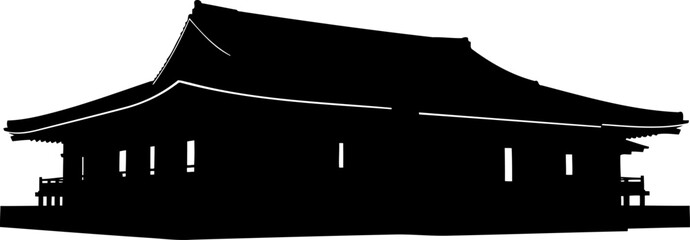 Large east asian palace silhouette with traditional tiled roof