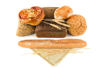 Collection of Healthy Whole Grain Bread, Baguette, and Sweet Bun