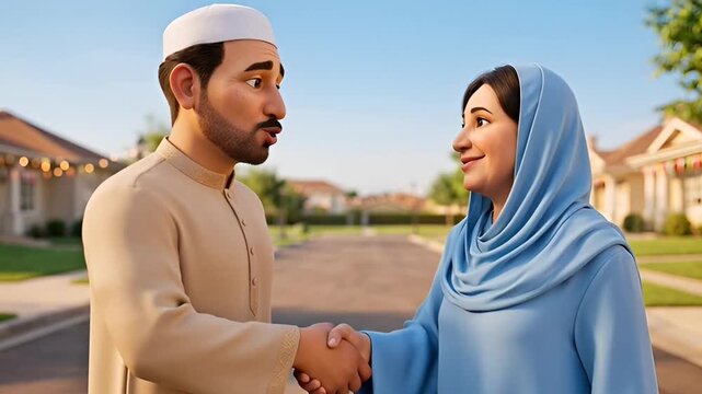 Muslim Couple Community Greeting - Diverse Family Neighbors Welcome