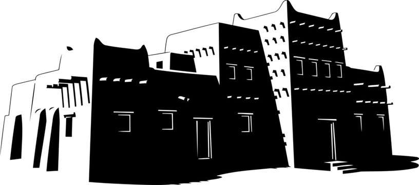 Traditional west african mud brick building silhouette architecture