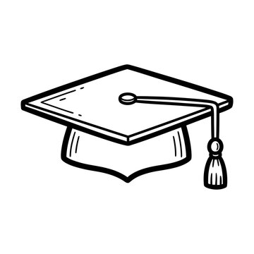 A black and white illustration of a graduation cap on a transparent background