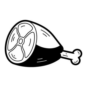A cartoon drawing of a ham hock with bone on transparent background