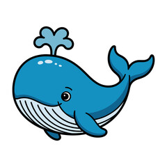 Naklejka premium A cartoon blue whale with a white belly and a splash on its head isolated on transparent background