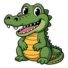 Obraz premium A cheerful cartoon alligator sitting with a big smile isolated on transparent background