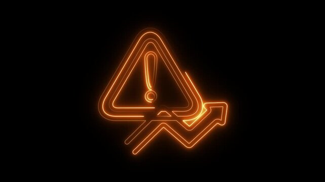 Financial risk warning sign with upward trend neon animation on black background
