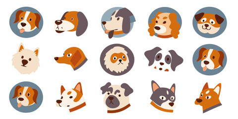Naklejka premium Collection of adorable cartoon dog faces arranged in a grid pattern